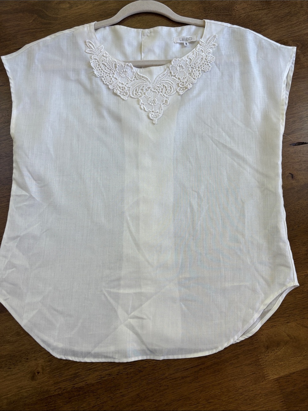 Women’s L.Mario White Short Sleeve Blouse with Floral Lace Embroidered Collar - Picture 1 of 4